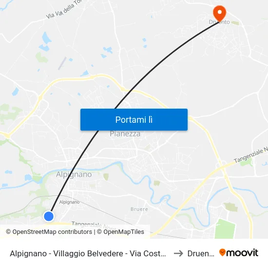 Alpignano - Villaggio Belvedere - Via Costa  53 to Druento map