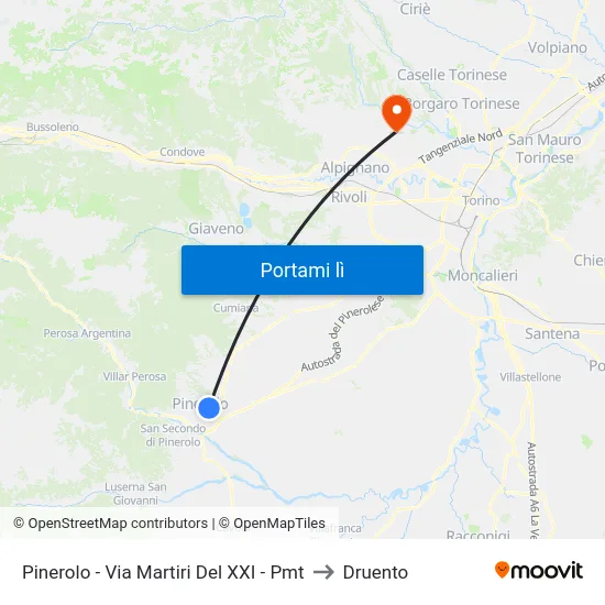 Pinerolo - Via Martiri Del XXI - Pmt to Druento map