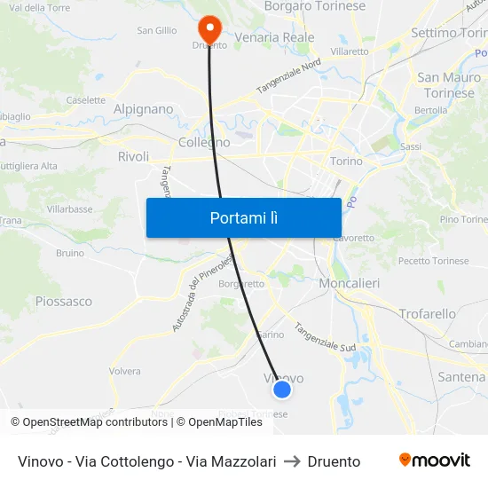 Vinovo - Via Cottolengo - Via Mazzolari to Druento map