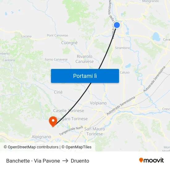 Banchette - Via Pavone to Druento map