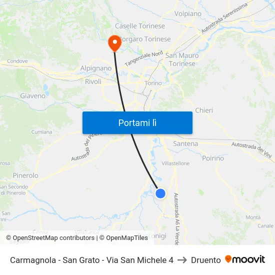 Carmagnola - San Grato - Via San Michele  4 to Druento map