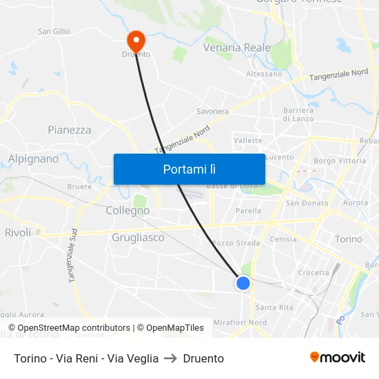 Torino - Via Reni - Via Veglia to Druento map