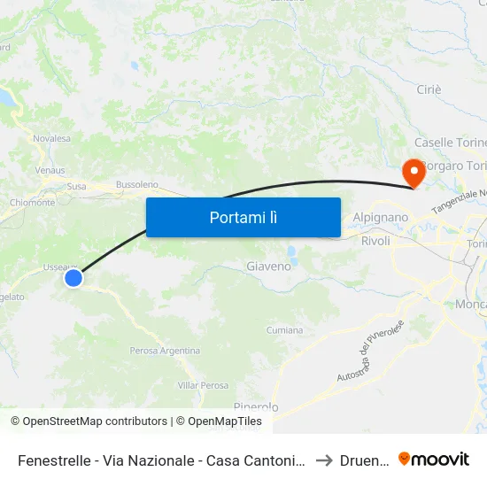 Fenestrelle - Via Nazionale - Casa Cantoniera to Druento map