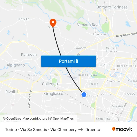 Torino - Via Se Sanctis - Via Chambery to Druento map