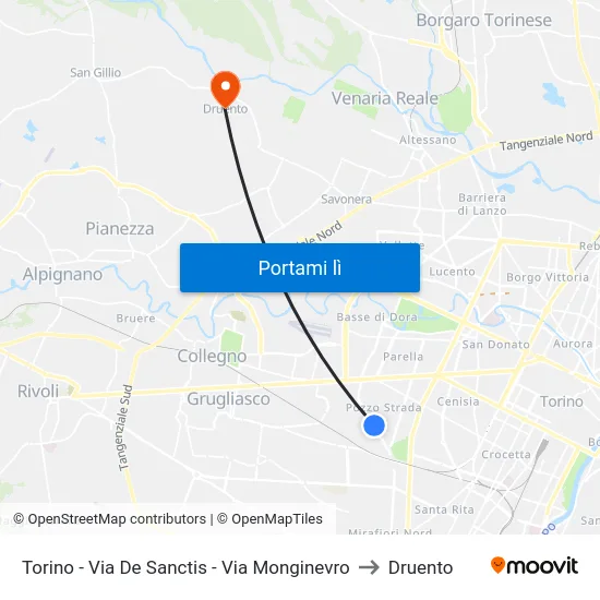 Torino - Via De Sanctis - Via Monginevro to Druento map
