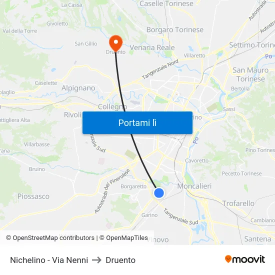 Nichelino - Via Nenni to Druento map