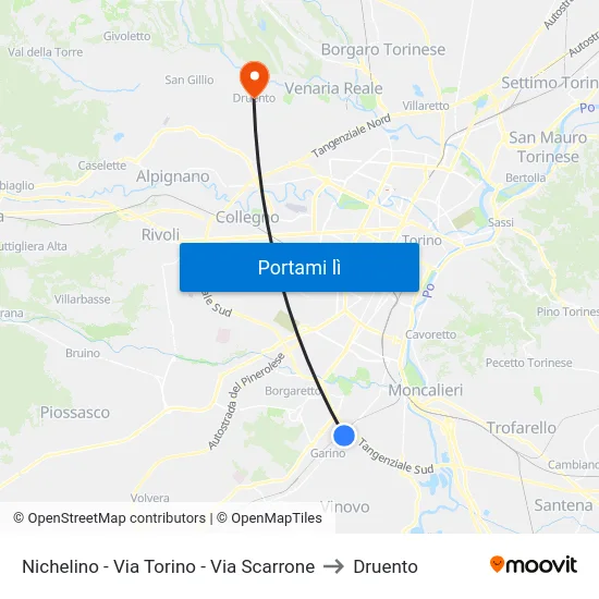 Nichelino - Via Torino - Via Scarrone to Druento map