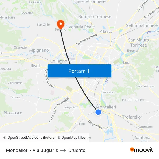 Moncalieri - Via Juglaris to Druento map