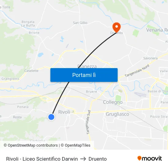Rivoli - Liceo Scientifico Darwin to Druento map
