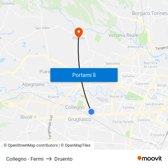 Collegno - Fermi to Druento map