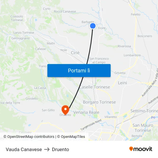 Vauda Canavese to Druento map