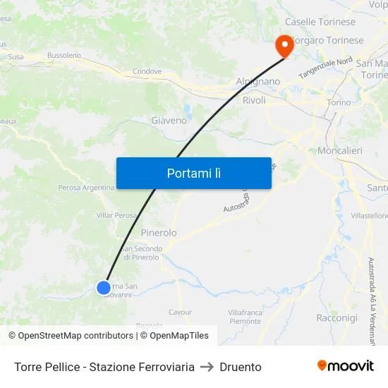 Torre Pellice - Stazione Ferroviaria to Druento map
