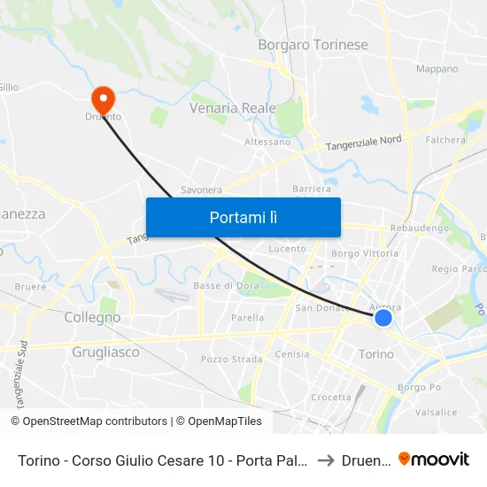 Torino - Corso Giulio Cesare 10 - Porta Palazzo to Druento map
