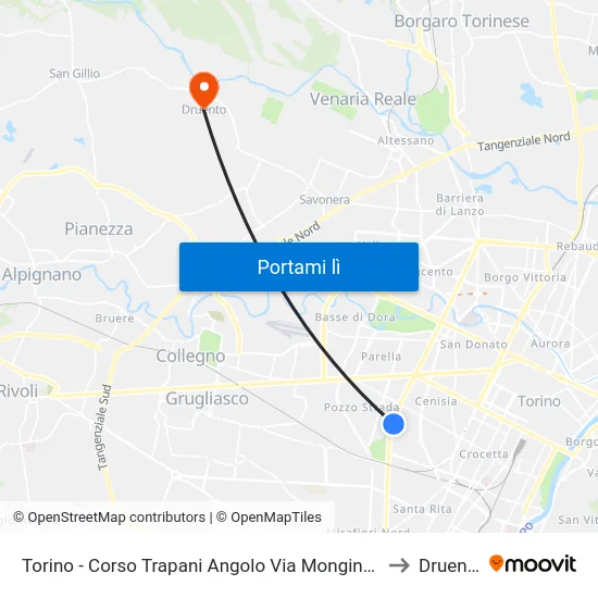 Torino - Corso Trapani Angolo Via Monginevro to Druento map