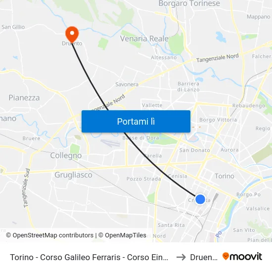 Torino - Corso Galileo Ferraris - Corso Einaudi to Druento map