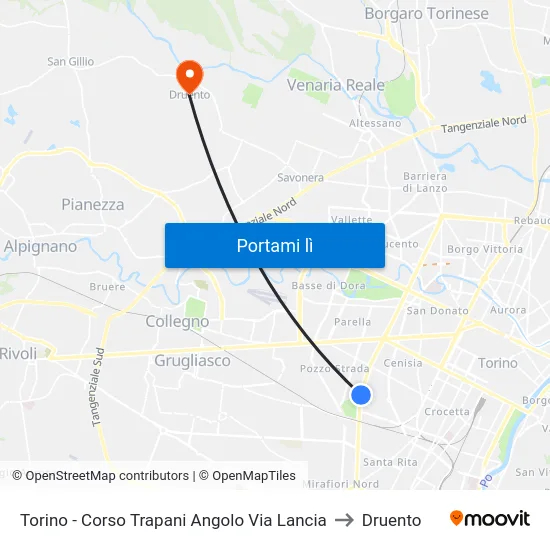 Torino - Corso Trapani Angolo Via Lancia to Druento map