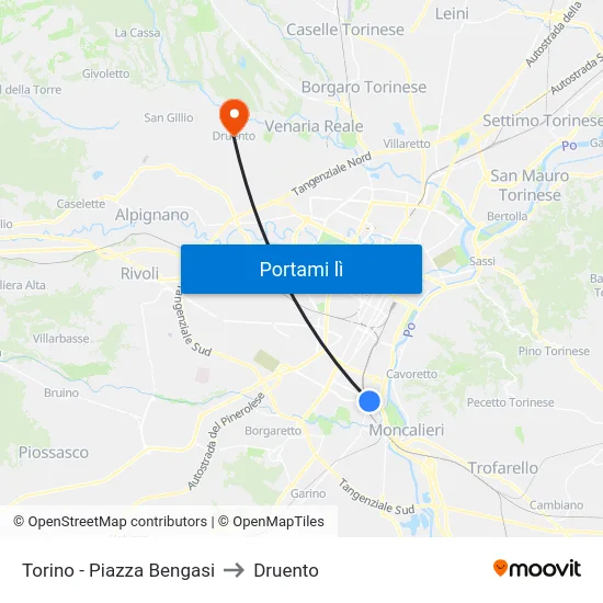 Torino - Piazza Bengasi to Druento map