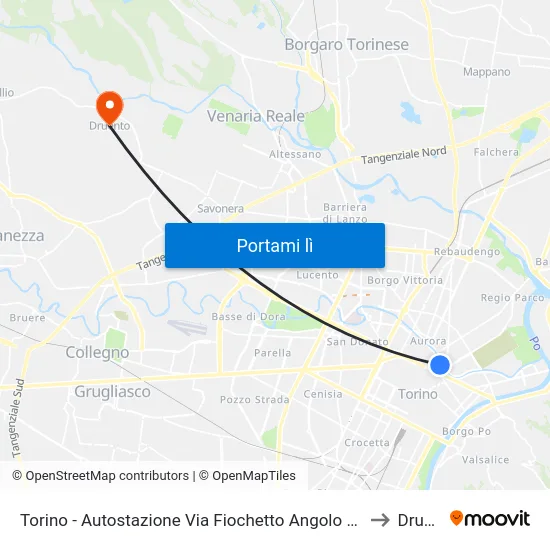 Torino - Autostazione Via Fiochetto Angolo Corso XI Febbraio to Druento map