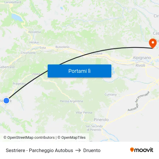 Sestriere - Parcheggio Autobus to Druento map