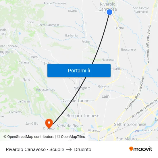 Rivarolo Canavese - Scuole to Druento map