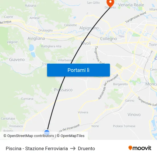 Piscina - Stazione Ferroviaria to Druento map