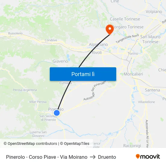 Pinerolo - Corso Piave - Via Moirano to Druento map