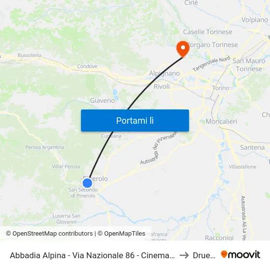 Abbadia Alpina - Via Nazionale  86 - Cinema Hollywood to Druento map