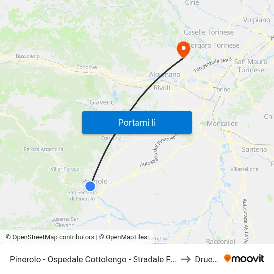 Pinerolo - Ospedale Cottolengo - Stradale Fenestrelle to Druento map