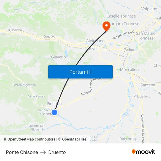 Ponte Chisone to Druento map