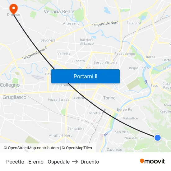 Pecetto - Eremo - Ospedale to Druento map