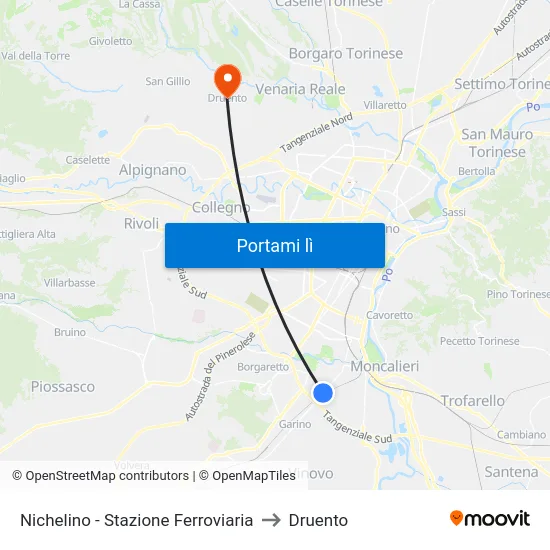 Nichelino - Stazione Ferroviaria to Druento map