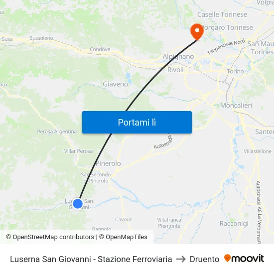 Luserna San Giovanni - Stazione Ferroviaria to Druento map