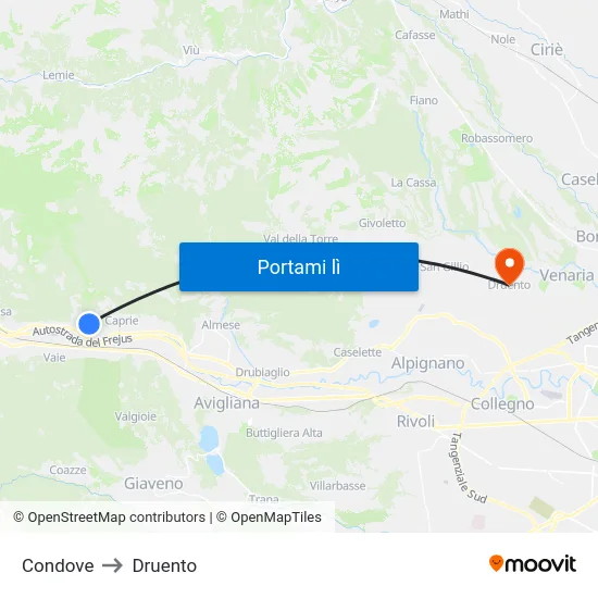 Condove to Druento map
