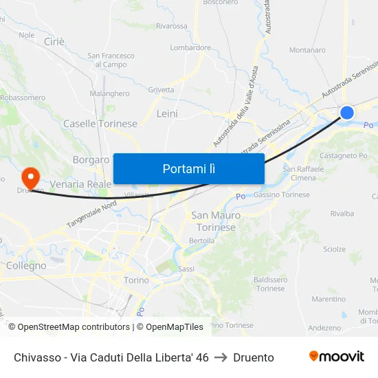 Chivasso - Via Caduti Della Liberta'  46 to Druento map
