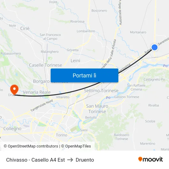 Chivasso - Casello A4 Est to Druento map