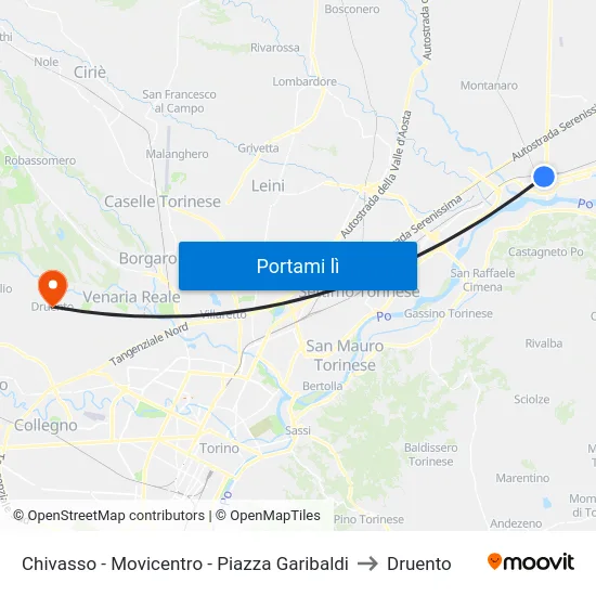 Chivasso - Movicentro - Piazza Garibaldi to Druento map