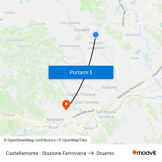 Castellamonte - Stazione Ferroviaria to Druento map
