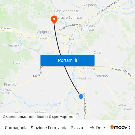 Carmagnola - Stazione Ferroviaria - Piazza XXX Aprile to Druento map