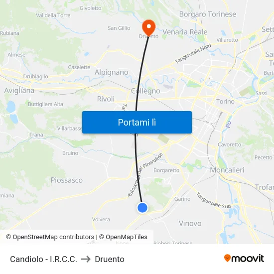 Candiolo - I.R.C.C. to Druento map