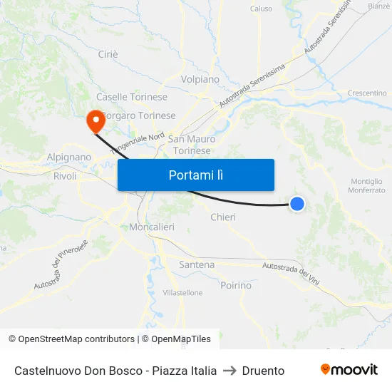 Castelnuovo Don Bosco - Piazza Italia to Druento map