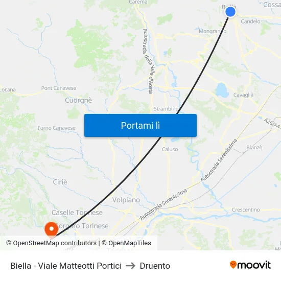 Biella - Viale Matteotti Portici to Druento map