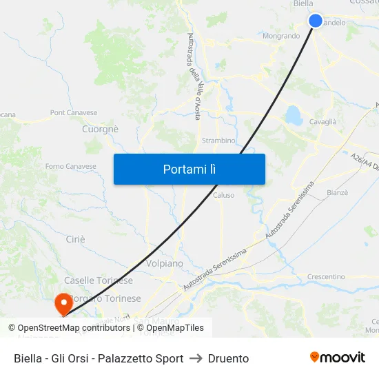 Biella - Gli Orsi - Palazzetto Sport to Druento map
