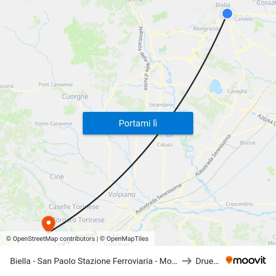 Biella - San Paolo Stazione Ferroviaria - Movicentro to Druento map
