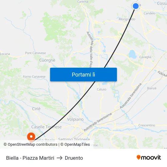 Biella - Piazza Martiri to Druento map