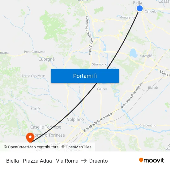 Biella - Piazza Adua - Via Roma to Druento map