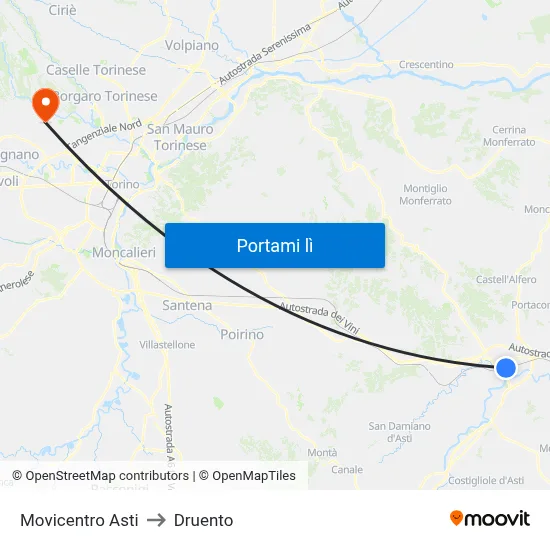 Movicentro Asti to Druento map