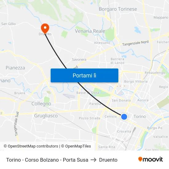 Torino - Corso Bolzano - Porta Susa to Druento map