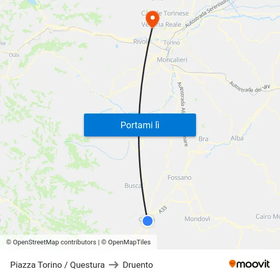 Piazza Torino / Questura to Druento map