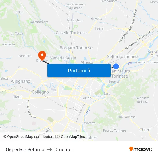 Ospedale Settimo to Druento map