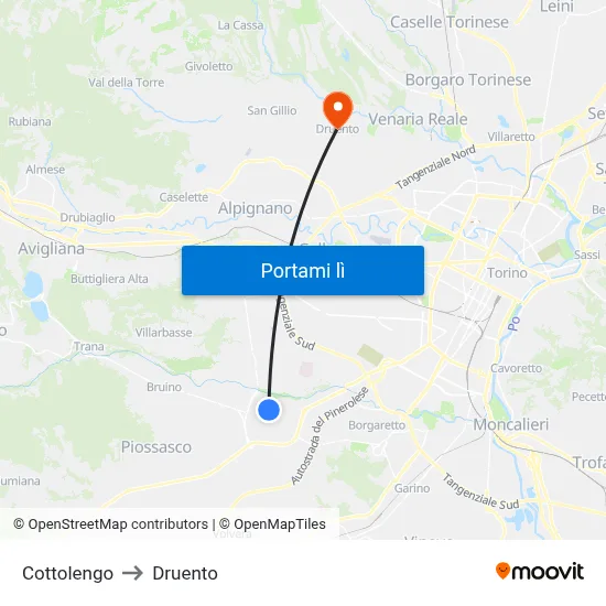 Cottolengo to Druento map